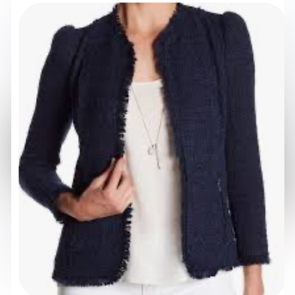 Rebecca Taylor Navy Textured Fringe Blazer